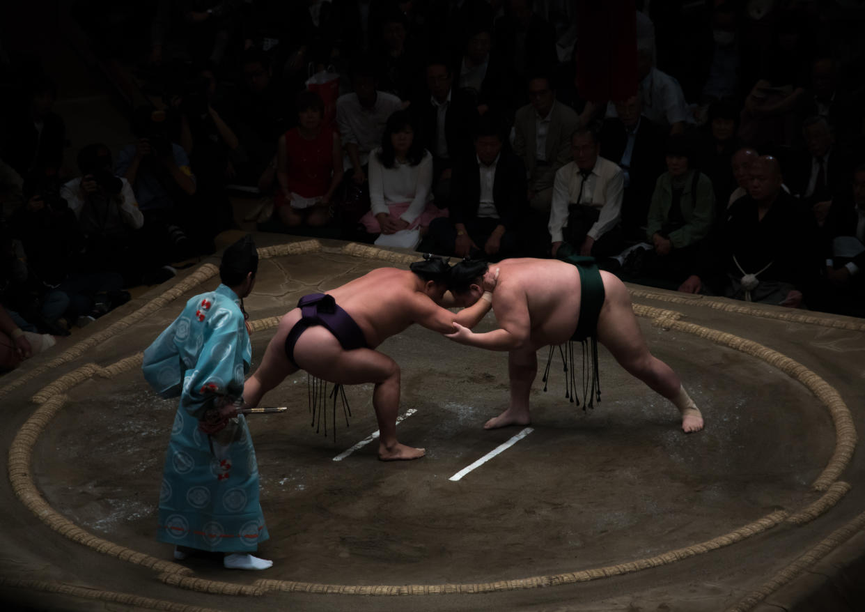 The Japanese Sumo Association announced its first COVID-19 death on Wednesday, the 28-year-old fighter Shobushi. (Photo by Eric Lafforgue/Art in All of Us/Corbis via Getty Images)