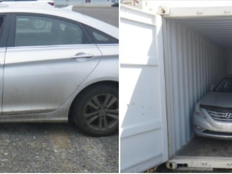 Police believe this 2013 Hyundai Sonata was involved in the deaths of Bernard and Rose-Marie Saulnier of Dieppe in 2019.  (RCMP - image credit)