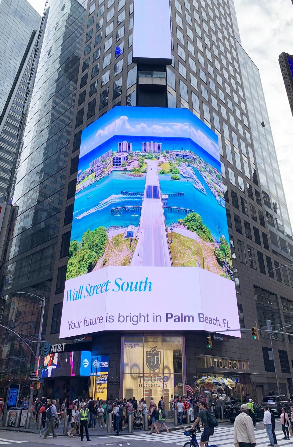 Palm Beach County's Business Development Board placed three digital billboards at 43rd Rotunda, Times Square Tower, and the iconic I Love NY Board. The billboards advertised "Wall Street South", a nickname given to West Palm Beach.