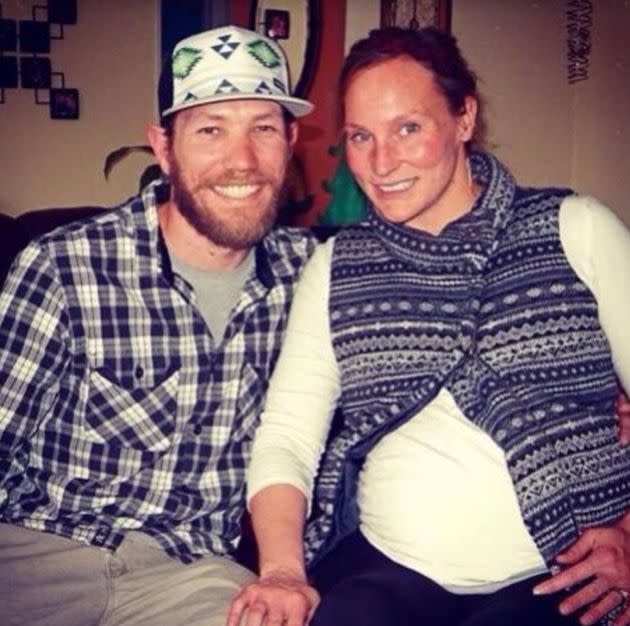 The author, eight months pregnant, and her husband, Andrew, celebrating Christmas with family in Denver, Colorado, in 2013. (Photo: Courtesy of Ryan Rae Harbuck)