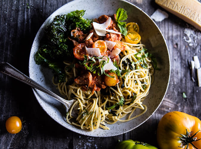 Garlic Butter Pasta with Herbed Pork Bolognese