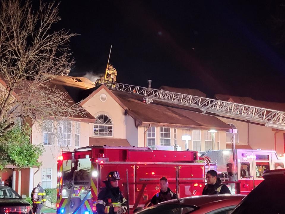 A three-alarm fire at the Royal Oaks Apartment Complex early Friday displaced more than a dozen residents.