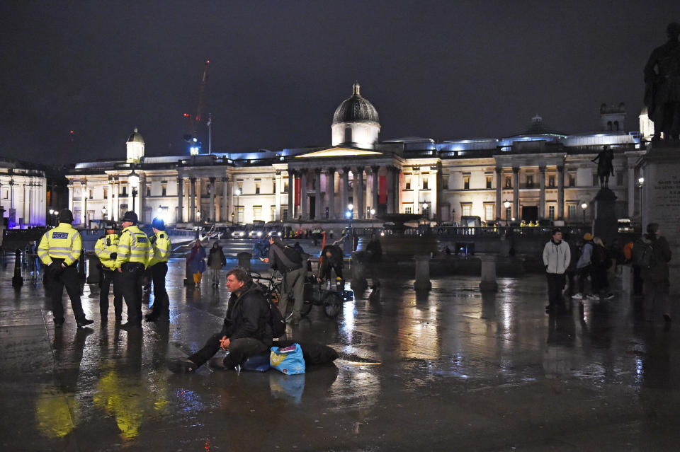 Police work to remove Extinction Rebellion protesters in Trafalgar Square, central London. (Photo by David Mirzoeff/PA Images via Getty Images)