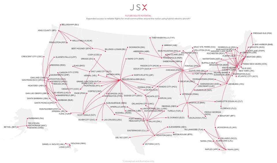 JSX's hybrid-electric route map.