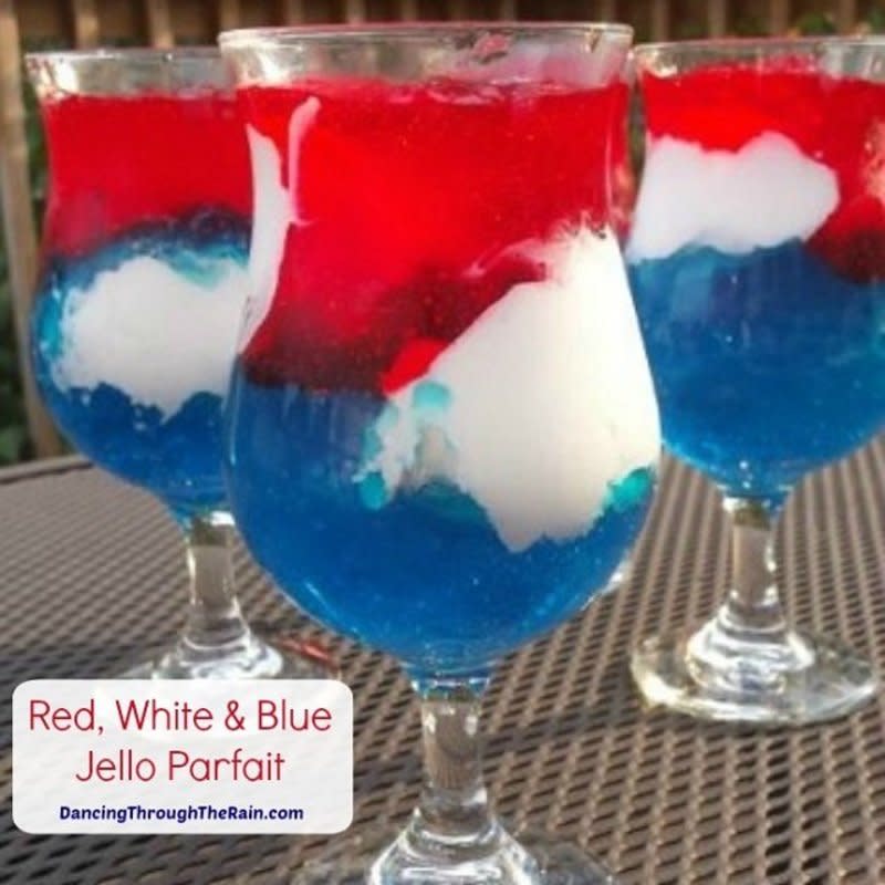 <p>Dancing Through the Rain</p><p>This colorful parfait is easy and budget-friendly too.<br></p><p><strong>Get the recipe: <a href="https://dancingthroughtherain.com/red-white-and-blue-jello-parfait/" rel="nofollow noopener" target="_blank" data-ylk="slk:Red, White and Blue Jell-O Parfait;elm:context_link;itc:0;sec:content-canvas" class="link ">Red, White and Blue Jell-O Parfait</a></strong></p>