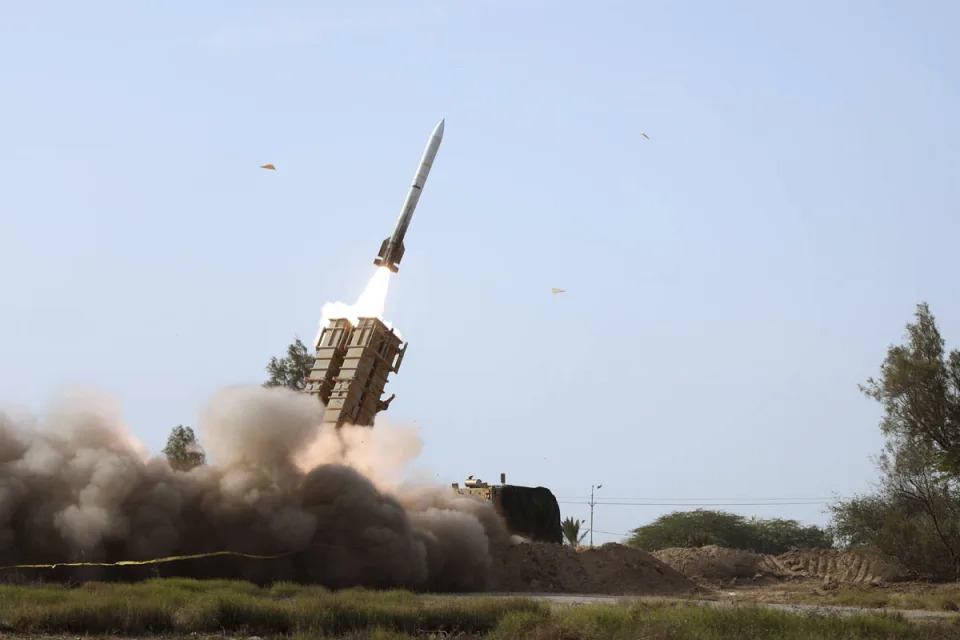 In this picture released by the official website of the Iranian Army on Jan. 19, 2024, a missile is launched during a military drill in southern Iran. The United States and allies are warning Iran that major Western economies will pile new sanctions on Tehran if it moves forward with an emerging plan to provide ballistic missiles to Russia for its war with Ukraine. (Iranian Army via AP)