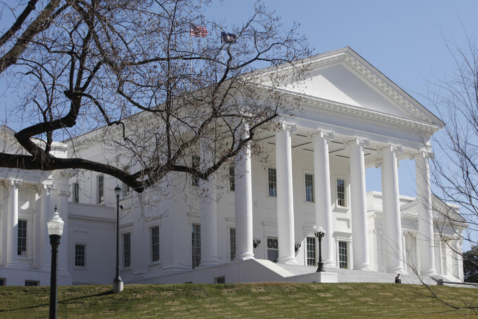 FILE - The Virginia Capitol is viewed March 4, 2010, in Richmond, Va. Legislation underpinning a plan to relocate the NBA’s Washington Wizards basketball team and the NHL’s Washington Capitals hockey team across the Potomac River to northern Virginia easily cleared an early hurdle in the state Legislature on Friday, Feb. 9, 2024. (AP Photo/Steve Helber, File)