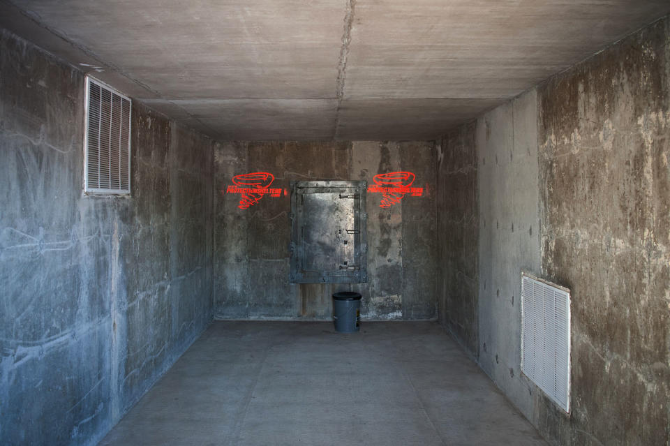 The interior of the main tornado shelter remains in downtown Boyle, Miss.  (Rory Doyle for NBC News)