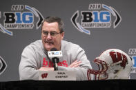 FILE - In this Dec. 6, 2019, file photo, Wisconsin head coach Paul Chryst speaks during a news conference for the Big Ten championship NCAA college football game in Indianapolis. Big Ten is going to give fall football a shot after all. Less than five weeks after pushing football and other fall sports to spring in the name of player safety during the pandemic, the conference changed course Wednesday, Sept. 16, 2020, and said it plans to begin its season the weekend of Oct. 23-24. (AP Photo/AJ Mast, File)