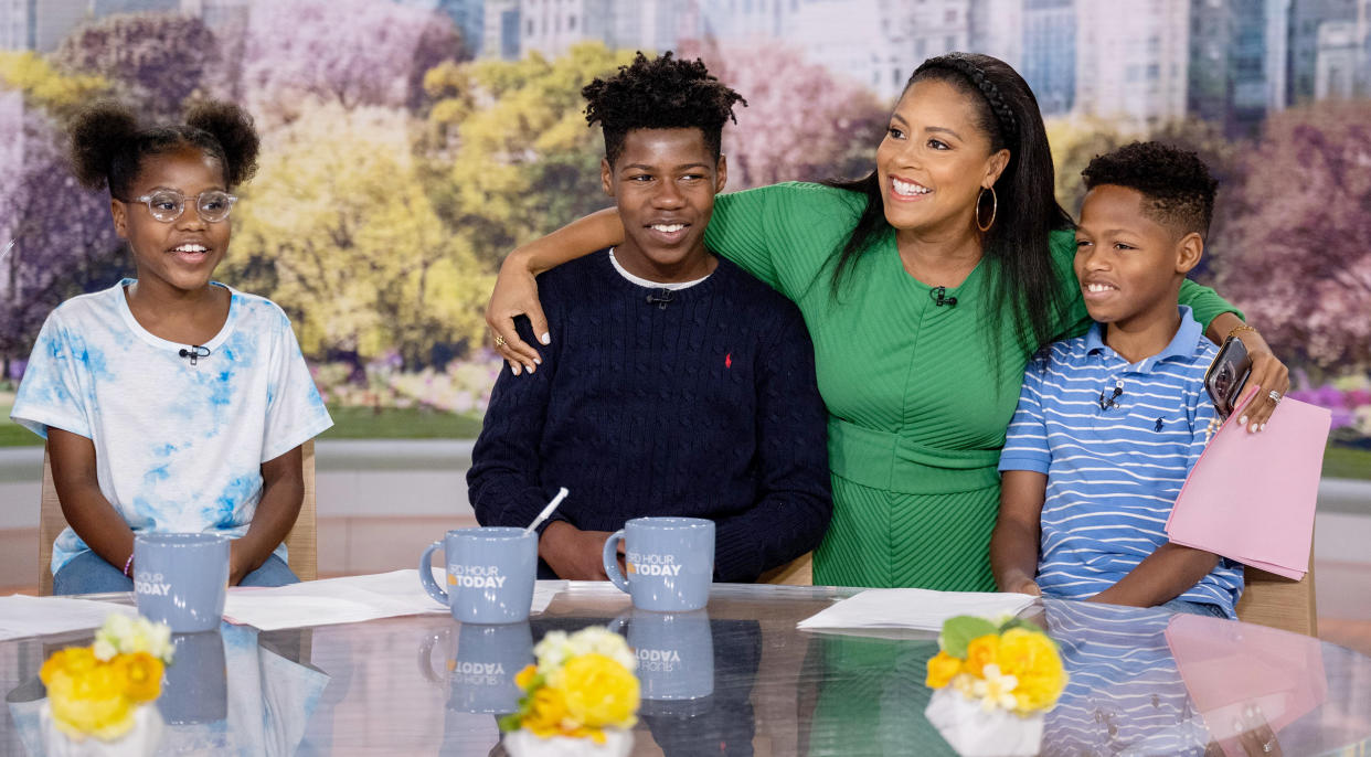 Sheinelle said this was the first time her son, Kayin, 13 (middle), and twins Uche and Clara, 10, had ever been to Studio 1A. (Nathan Congleton / TODAY)