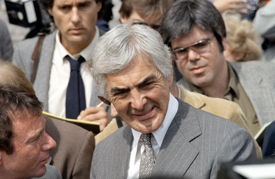 Automaker John DeLorean arrived at the Federal Courthouse to attend his trial on cocaine trafficking charges, March 13, 1984, Los Angeles, Calif. (AP Photo/Lennox McLendon)