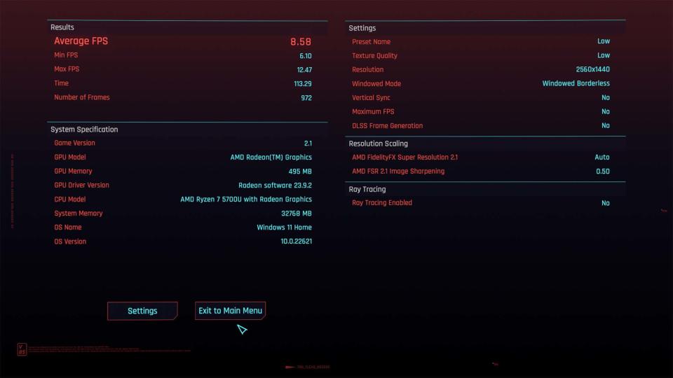 AYANEO Retro Mini PC AM01 Cyberpunk 2077 benchmark