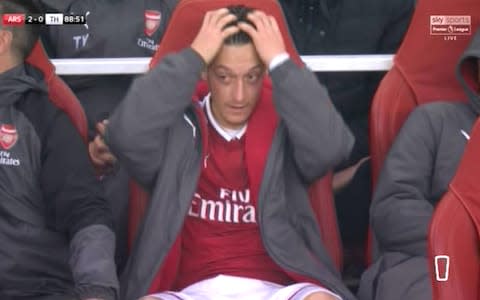 Mesut Ozil sits on the bench v Spurs - Credit: SKy Sports Premier League