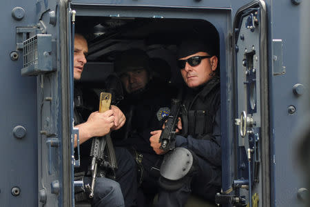 Kosovo police secure the area near the town of Zubin Potok, Kosovo, May 28, 2019. REUTERS/Laura Hasani