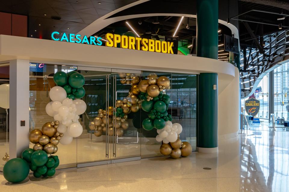 The Caesars Sportsbook at Rocket Mortgage FieldHouse in Cleveland, which opened in January 2023. Raynham Park's facilities will be similar.