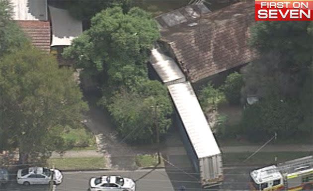 A truck crashed into a house at Thornleigh. Photo: 7News