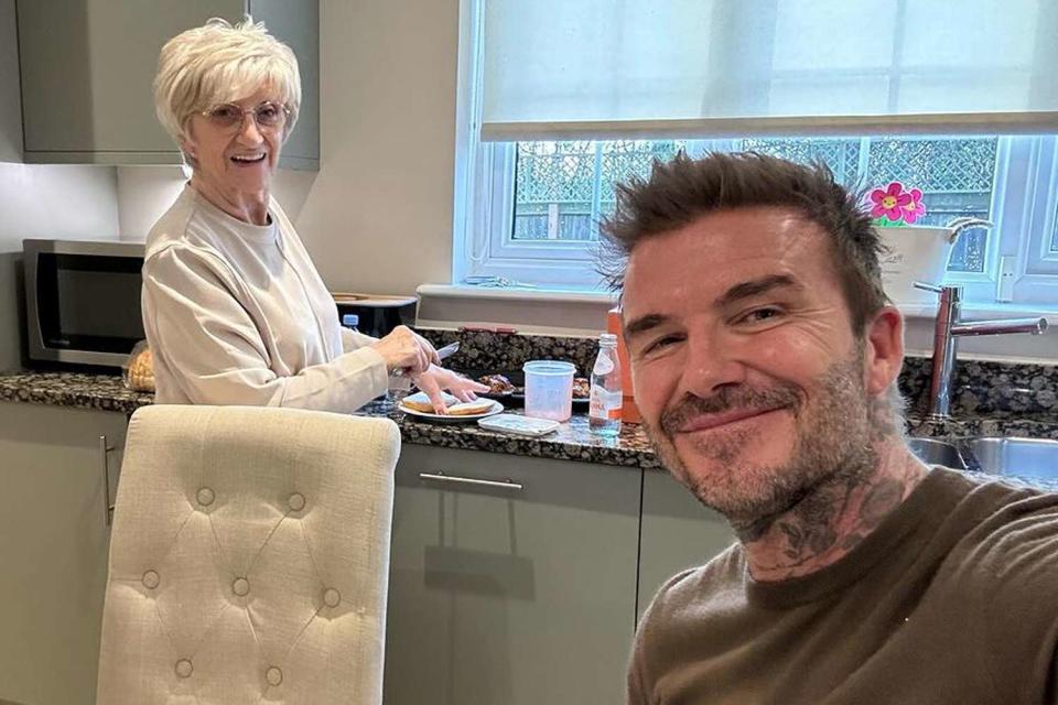 <p>David Beckham/Instagram</p> David Beckham shared a selfie with his mom, Sandra Beckham, on Instagram