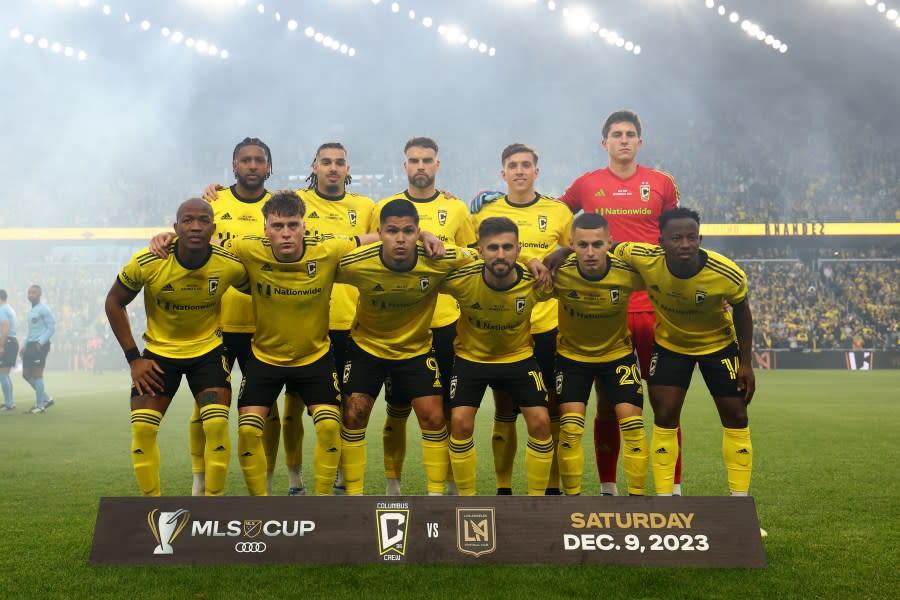 COLUMBUS, OHIO – DECEMBER 09: The Columbus Crew pose for a team group photo before the 2023 MLS Cup against Los Angeles Football Club at Lower.com Field on December 09, 2023 in Columbus, Ohio. (Photo by Maddie Meyer/Getty Images)