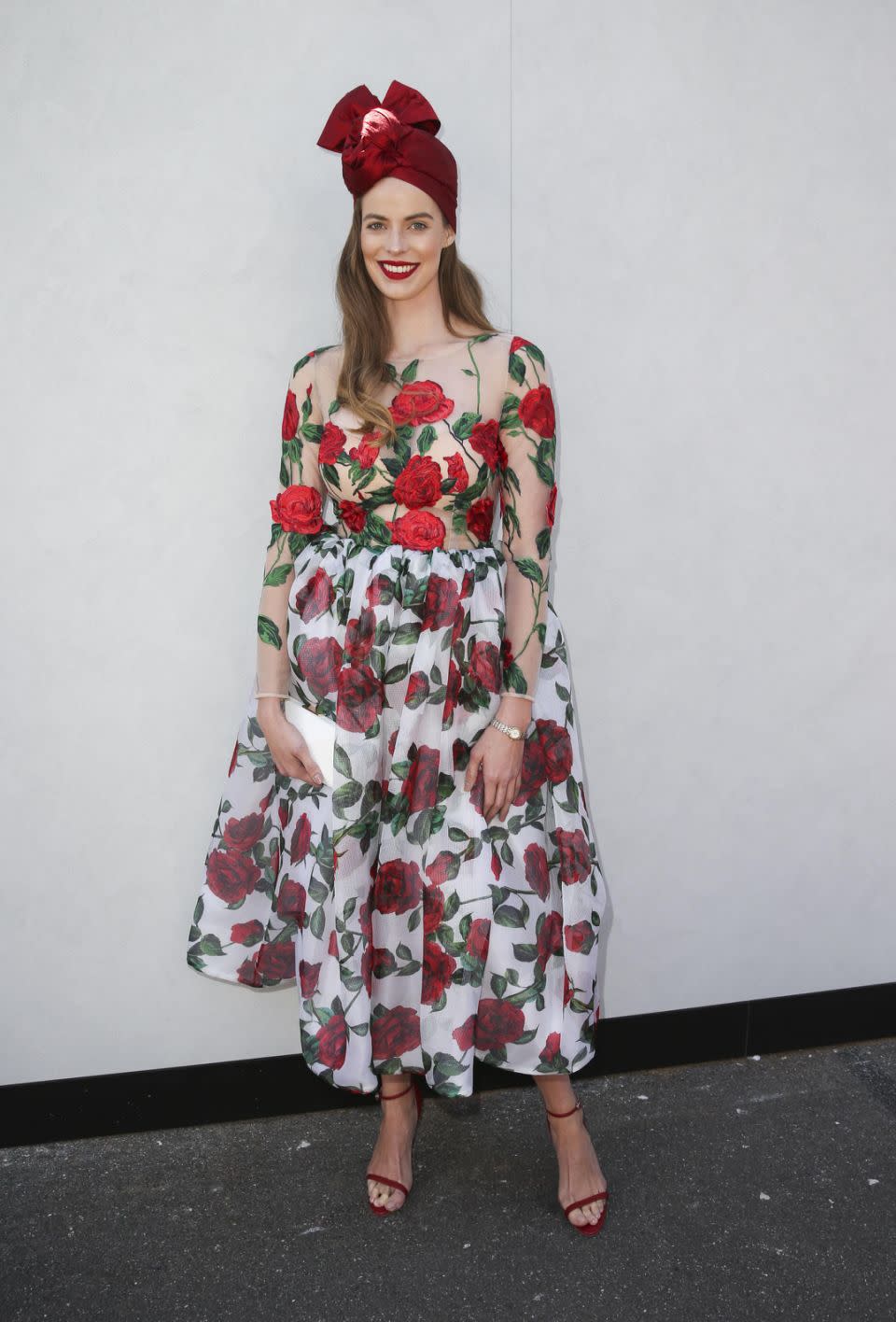 Model Robyn Lawley used the roses at Flemington as her style inspiration. Photo: Media Mode