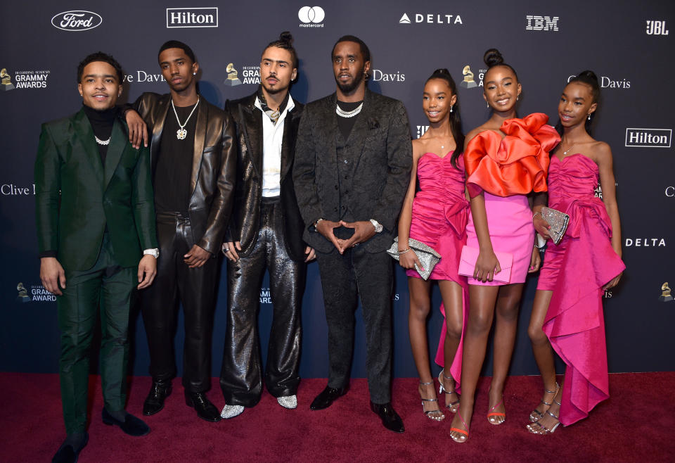 BEVERLY HILLS, CALIFORNIA – JANUARY 25: (L-R) Justin Dior Combs, Christian Casey Combs, Quincy Taylor Brown, Sean 