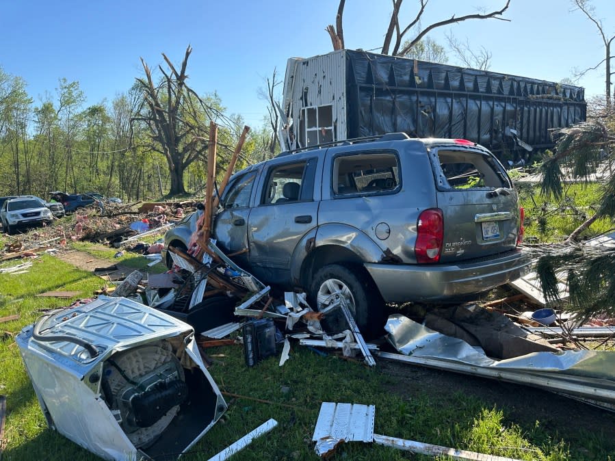 The Dodge Durango where Shania Hinspeter waited out the likely tornado. (May 8, 2024)