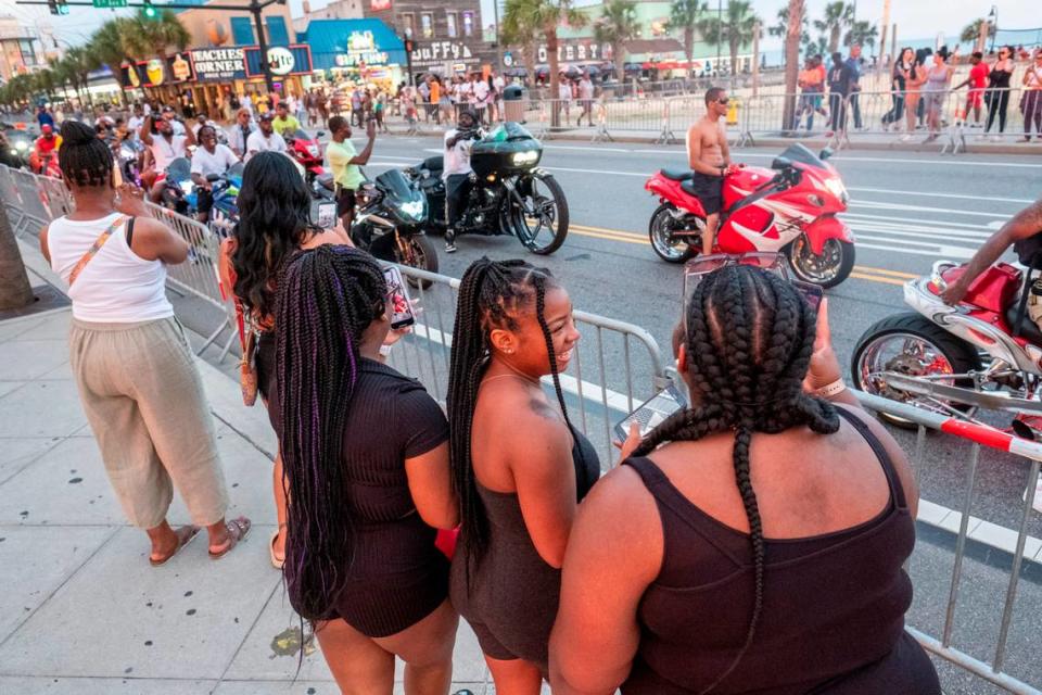 Atlantic Beach Bikefest’s return to the Myrtle Beach area combined with the holiday weekend tourists resulted in a packed Ocean Boulevard in Myrtle Beach on Saturday night of Memorial Day weekend 2022.May 28, 2022.