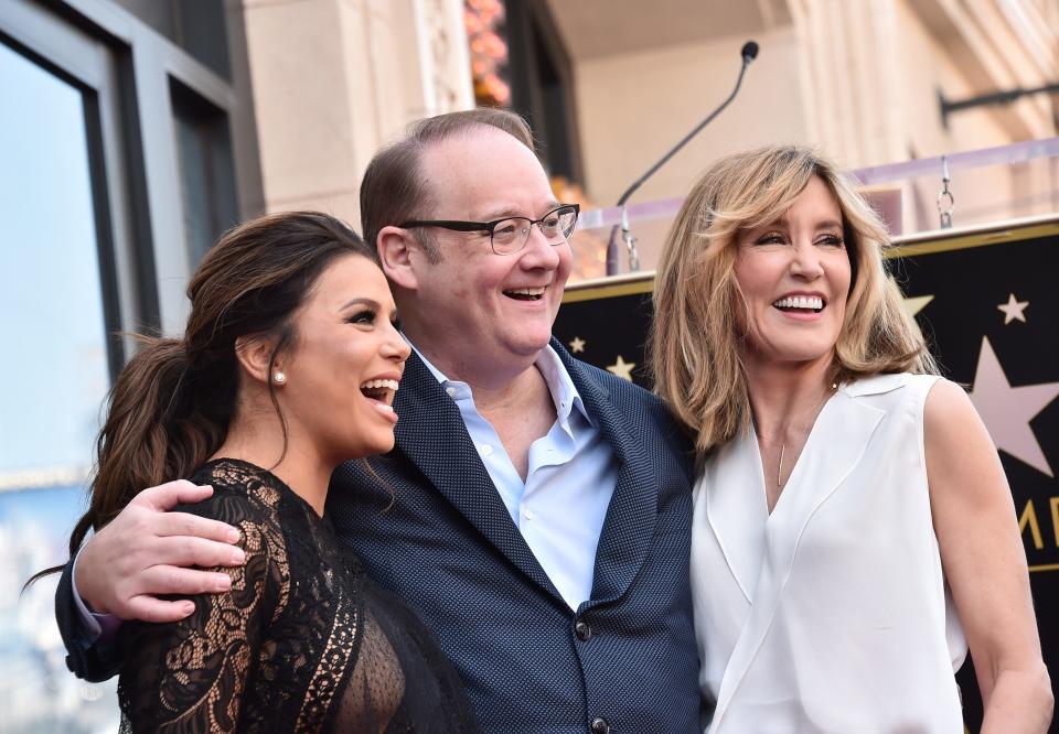 Eva Longoria, Marc Cherry and Felicity Huffman attend a ceremony honoring Eva Longoria with the 2,634th Star on the Hollywood Walk of Fame on April 16, 2018.