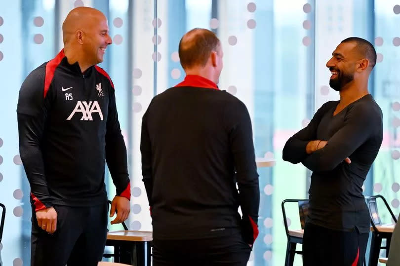 Arne Slot meets Mohamed Salah at Liverpool
