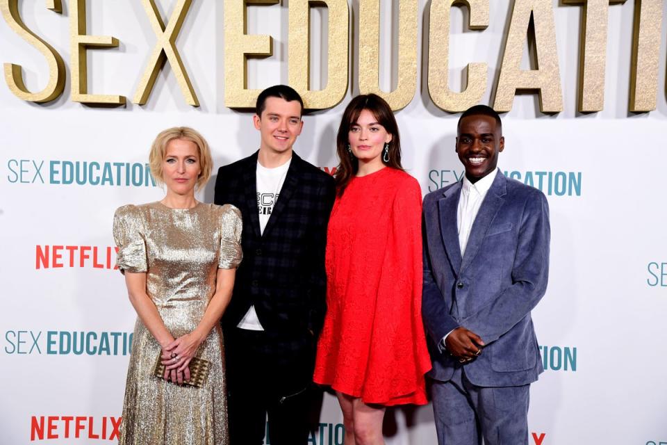 Gillian Anderson, Asa Butterfield, Emma Mackey and Ncuti Gatwa (PA)