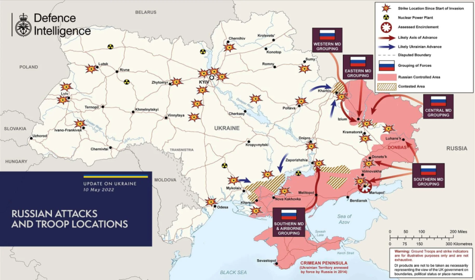 Map of war actions in Ukraine, May 10 update <span class="copyright">UK Defense Ministry</span>