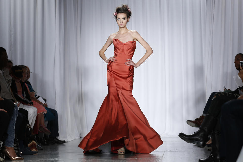 The Zac Posen 2014 collection is modeled during Fashion Week in New York, Sunday, Sept. 8, 2013. (AP Photo/John Minchillo)