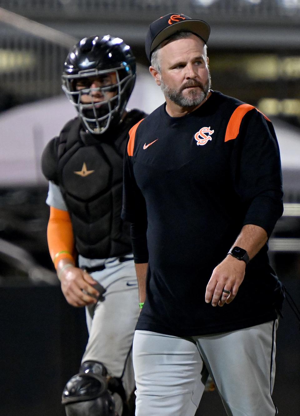 Spruce Creek coach Matt Cleveland during the 7A state semifinal against Stoneman Douglas last May in Fort Myers.