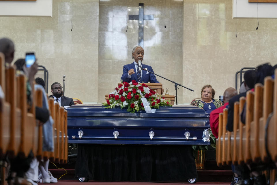 Rev. Al Sharpton speaks at the funeral for D'Vontaye Mitchell Thursday, July 11, 2024, in Milwaukee. Mitchell died June 30. (AP Photo/Morry Gash)