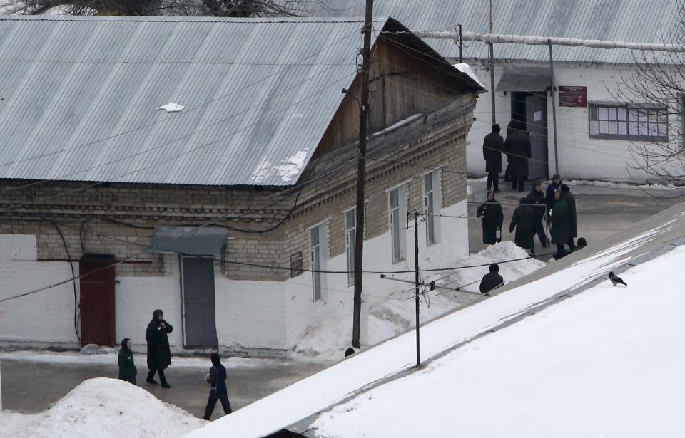 Inmates walk inside the penal colony where Alyokhina, jailed member of Russian punk band Pussy Riot, is being held in Nizhny Novgorod