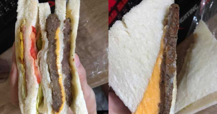 網友買到極富視覺效果的雙層肉排三明治。（圖／翻攝自FB）