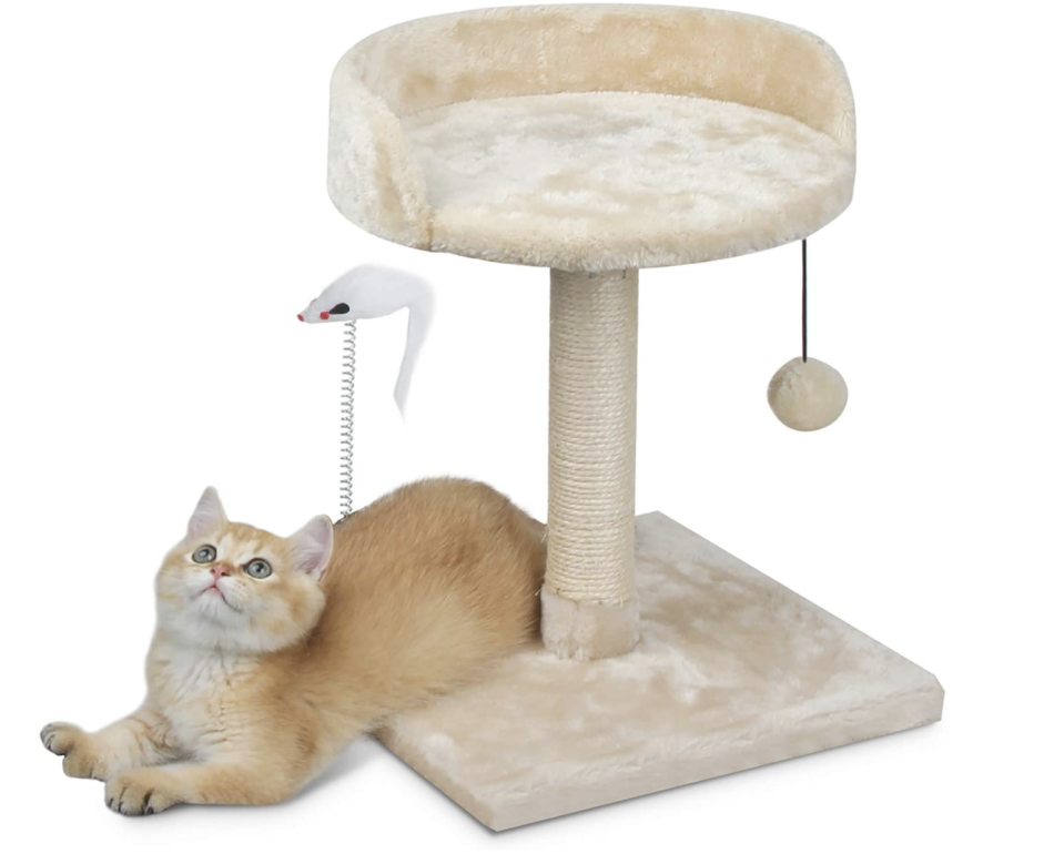 Your cat will love this cozy mini cat tree. (Photo: Amazon)