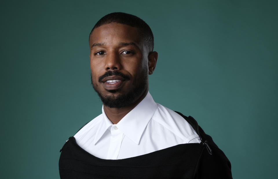 FILE - In this July, 26, 2019 photo, actor and producer Michael B. Jordan poses for a portrait during the 2019 Television Critics Association Summer Press Tour in Beverly Hills, Calif. Jordan has partnered with Amazon Studios for “A Night at the Drive-In” that will bring diverse films to drive-in theaters for free screenings. (Photo by Chris Pizzello/Invision/AP, File)