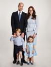 <p>A posed photo of the family of four, taken before the duchess announced her third pregnancy, was selected for the Cambridge Christmas family photo in December 2017. (Photo: Chris Jackson/Getty Images) </p>