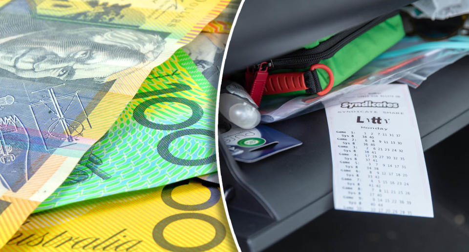 $50 and $100 notes (left) and a lottery ticket inside a car's glovebox (right)