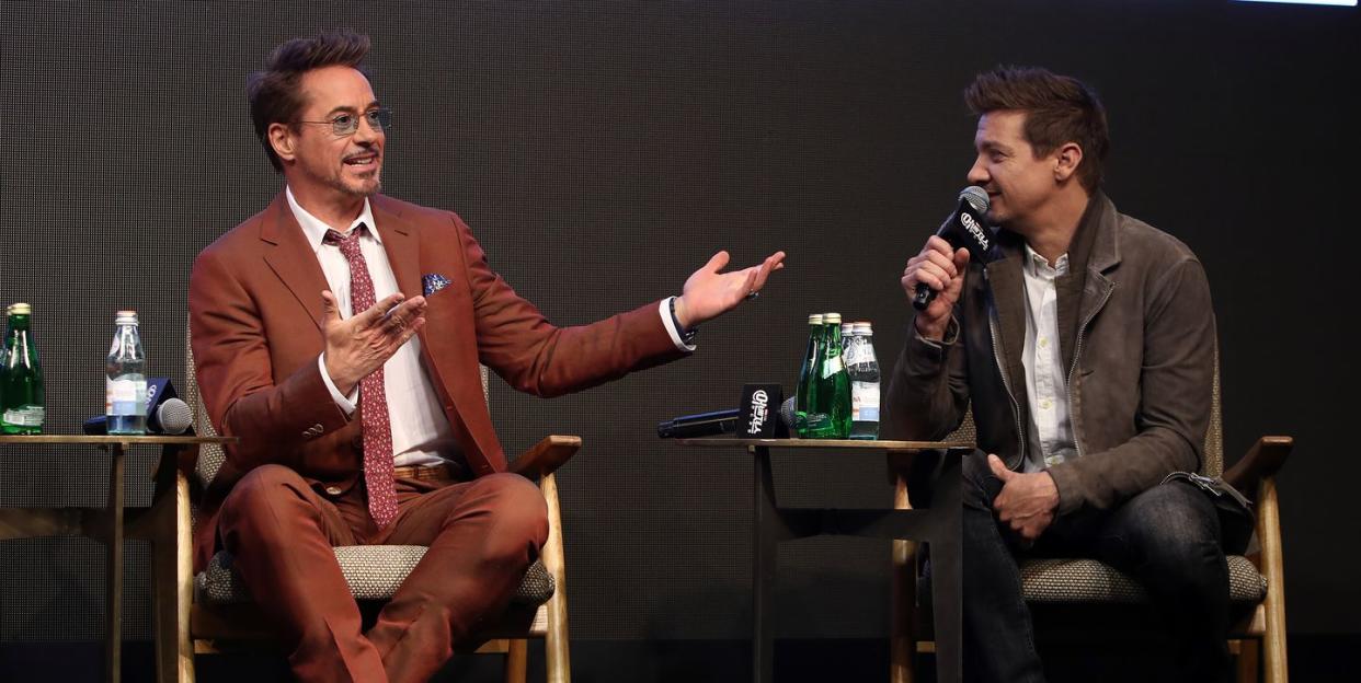 robert downey jr and jeremy renner attend an interview about avengers endgame