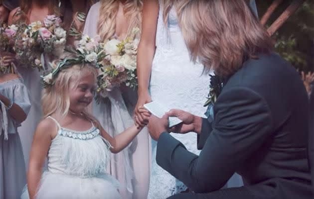 Cole LaBrant says his vows to stepdaughter Everleigh. Photo: Youtube