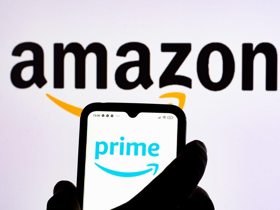 In this photo illustration Amazon Prime logo seen displayed on a smartphone. (Photo by Igor Golovniov / SOPA Images/Sipa USA)