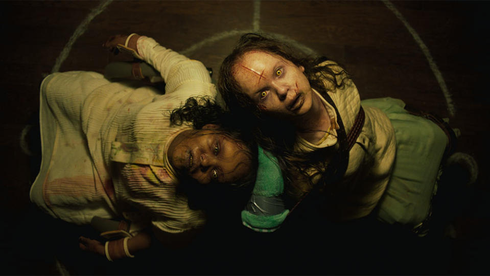Angela Fielding Lidya Jewett and Katherine Olivia O'Neill in The Exorcist Believer.