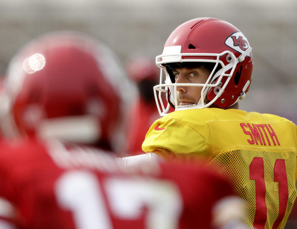 Alex Smith has rookie Patrick Mahomes, a first-round pick, behind him this preseason. (AP)