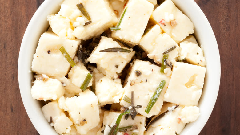 Cubes of salted feta