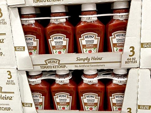 bulk packs of heinz ketchup on the shelves at costco