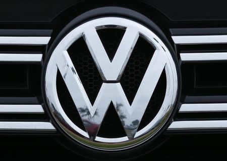 A Volkswagen logo is seen on the front of a Volkswagen vehicle at a dealership in Carlsbad, California, April 29, 2013. REUTERS/Mike Blake