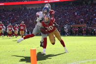 <p>Adrian Colbert #38 of the San Francisco 49ers breaks up a pass intended for Evan Engram #88 of the New York Giants during their NFL game at Levi’s Stadium on November 12, 2017 in Santa Clara, California. (Photo by Ezra Shaw/Getty Images) </p>