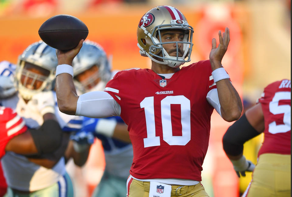 San Francisco 49ers’ Jimmy Garoppolo has a lot of hype to live up to this season (Getty Images).