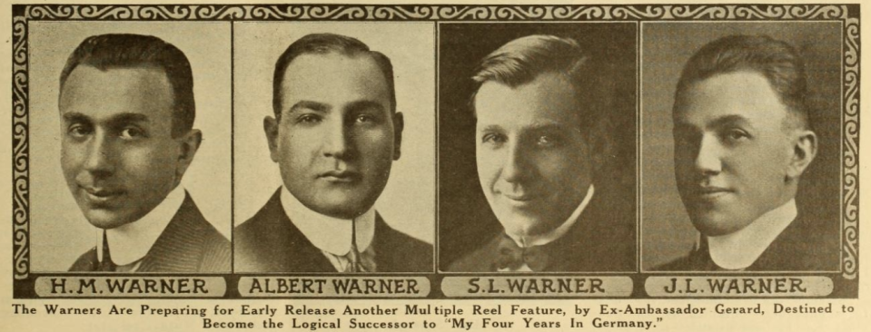Harry, Albert, Sam and Jack Warner, pictured in The Moving Picture World in 1919.
